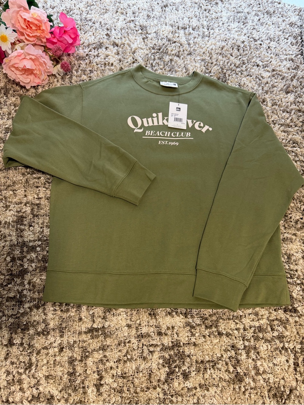Quiksilver Olive Green Crewneck Sweatshirt with White Beach Club Logo